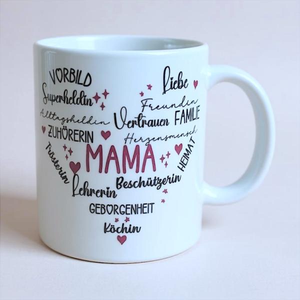 Keramiktasse Mama personalisiert Muttertag Namenstasse Kaffeetasse Kaffeebecher Teetasse - Artikel-Nr. 1100010